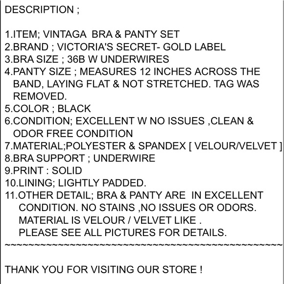 Vintage Victoria’s Secret bra & panty black velour - Picture 16 of 16